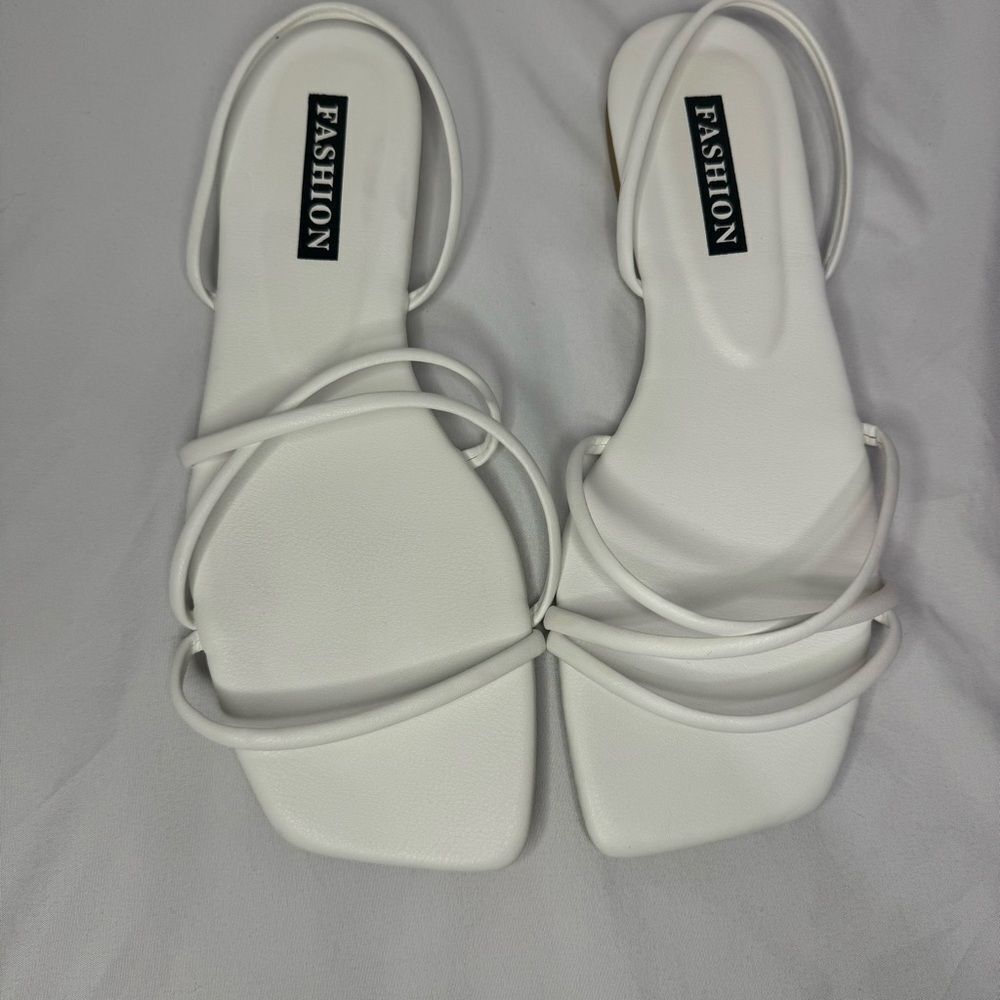 White Square Toe Slingback Strappy Sandals Size 41